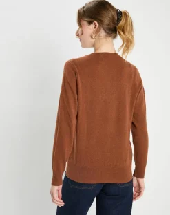 Pull 100% Cachemire col rond Zabri marron moyen