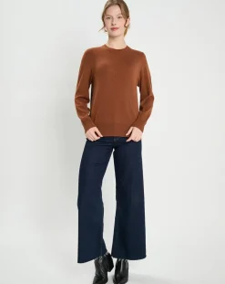 Pull 100% Cachemire col rond Zabri marron moyen