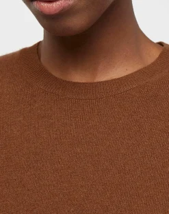 Pull 100% Cachemire col rond Zabri marron moyen