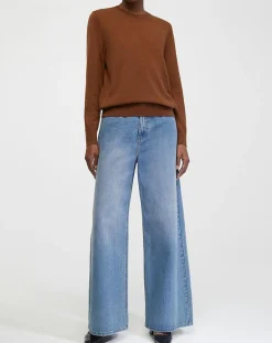 Pull 100% Cachemire col rond Zabri marron moyen