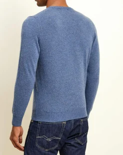 Pull 100% Cachemire col rond London bleu denim