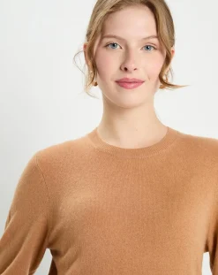 Pull 100% Cachemire col rond Zabri camel