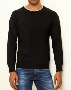 Pull 100% Cachemire col rond noir/gris