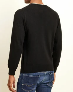 Pull 100% Cachemire col rond noir/gris
