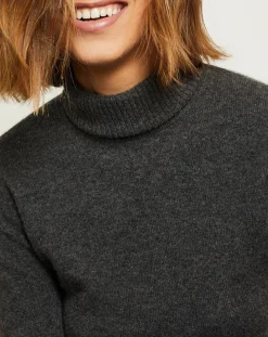 Pull 100% Cachemire col roulé gris chiné foncé