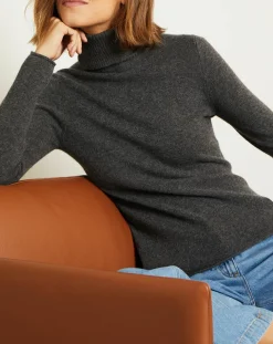 Pull 100% Cachemire col roulé Jane gris chiné foncé
