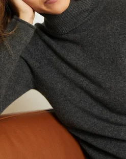 Pull 100% Cachemire col roulé Jane gris chiné foncé