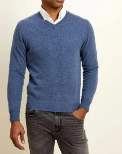 Pull 100% Cachemire col V Dublin bleu