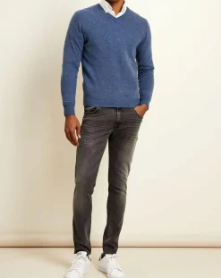 Pull 100% Cachemire col V Dublin bleu