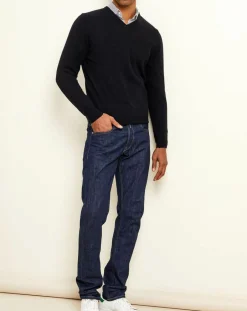 Pull 100% Cachemire col V Dublin bleu marine