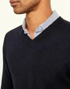 Pull 100% Cachemire col V Dublin bleu marine