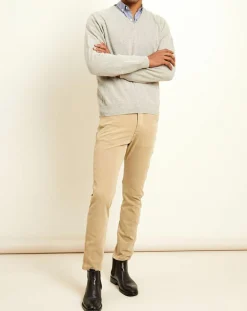 Pull 100% Cachemire col V gris clair