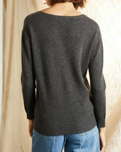 Pull 100% Cachemire col V profond gris chiné foncé