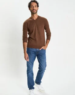 Pull 100% Cachemire col V Uni Nachve marron