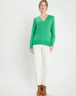 Pull 100% Cachemire Col V Zocon vert emeraude