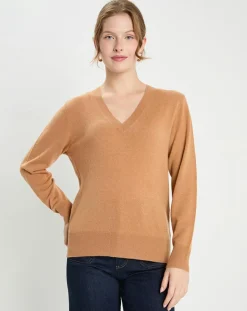 Pull 100% Cachemire Col V Zocon camel