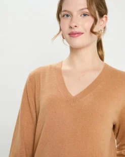 Pull 100% Cachemire Col V Zocon camel