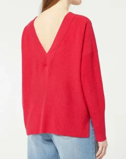 Pull 100% Cachemire Frani col V rose foncé