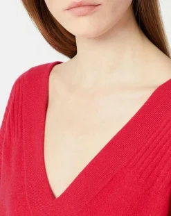 Pull 100% Cachemire Frani col V rose foncé