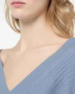 Pull 100% Cachemire Frani col V bleu lavande