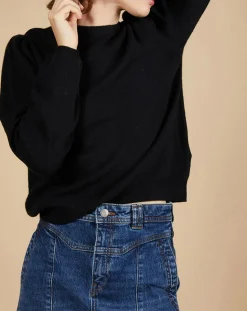 Pull 100% Cachemire Ines col rond tressé noir