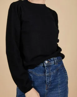 Pull 100% Cachemire Ines col rond tressé noir