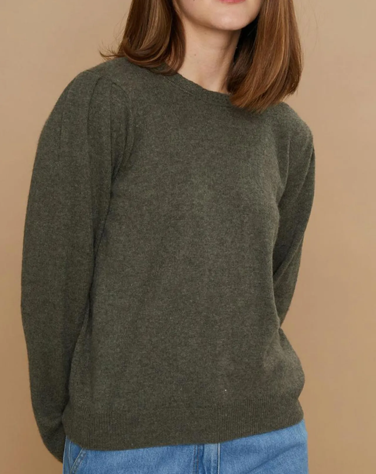 Pull 100% Cachemire Ines col rond tressé kaki grisé