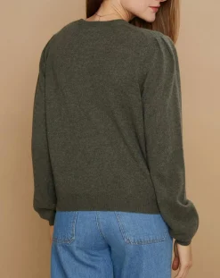 Pull 100% Cachemire Ines col rond tressé kaki grisé