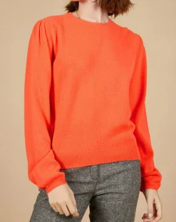 Pull 100% Cachemire Ines col rond tressé corail fluo