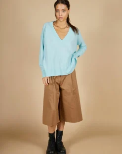 Pull 100% Cachemire Iris Col V profond oversize océan