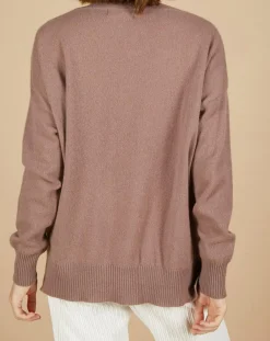 Pull 100% Cachemire Iris Col V profond oversize taupe