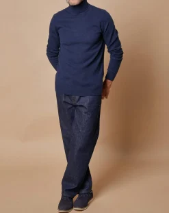 Pull 100% Cachemire Jim col roulé bleu marine