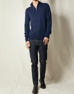 Pull 100% Cachemire Jules col camionneur bleu marine