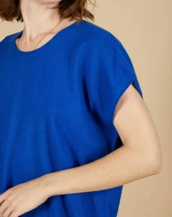 Pull 100% Cachemire Laurène manches courtes bleu électrique