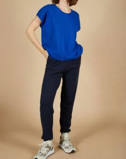 Pull 100% Cachemire Laurène manches courtes bleu électrique