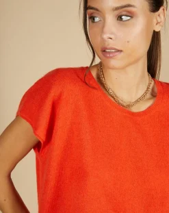 Pull 100% Cachemire Laurène manches courtes orange