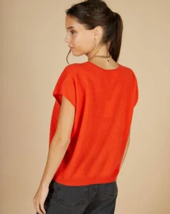 Pull 100% Cachemire Laurène manches courtes orange