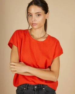 Pull 100% Cachemire Laurène manches courtes orange