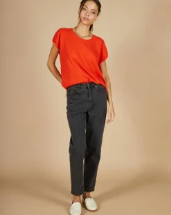 Pull 100% Cachemire Laurène manches courtes orange