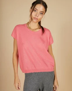 Pull 100% Cachemire Laurène manches courtes rose