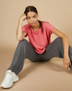 Pull 100% Cachemire Laurène manches courtes rose