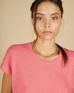 Pull 100% Cachemire Laurène manches courtes rose