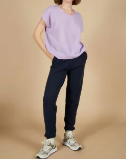 Pull 100% Cachemire Laurène manches courtes lavande