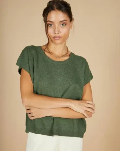 Pull 100% Cachemire Laurène manches courtes kaki