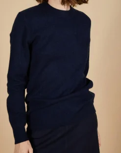 Pull 100% Cachemire Louizon col rond 3 boutons épaule bleu nuit
