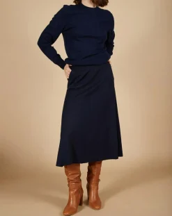 Pull 100% Cachemire Louizon col rond 3 boutons épaule bleu nuit