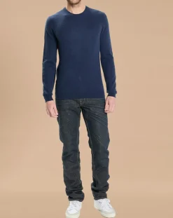 Pull 100% Cachemire Lucas col rond bleu marine