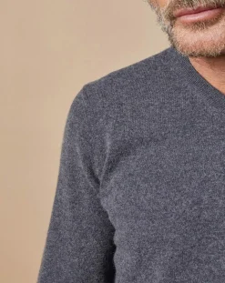Pull 100% Cachemire Lucien col V gris foncé
