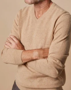 Pull 100% Cachemire Lucien col V beige