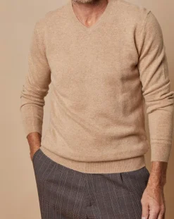 Pull 100% Cachemire Lucien col V beige